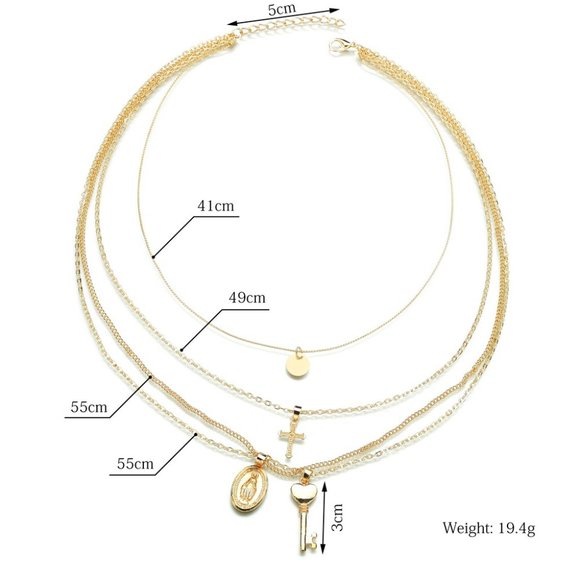 Heart Keys Saint Mary Cross Layered Necklace - Picture 6 of 9